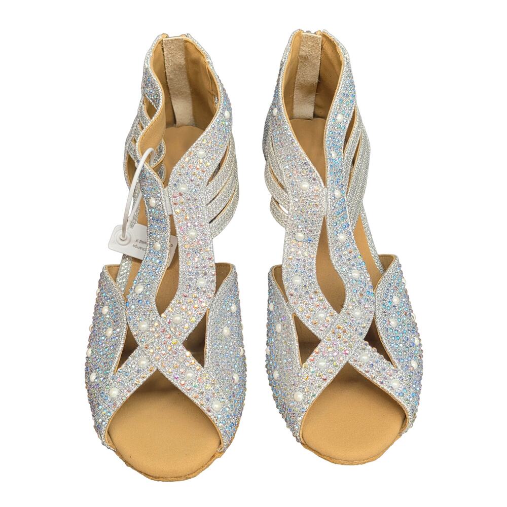 Dance And Sway Silver Rhinestone Latin Dance Heels 1.9" Size 9 NWT